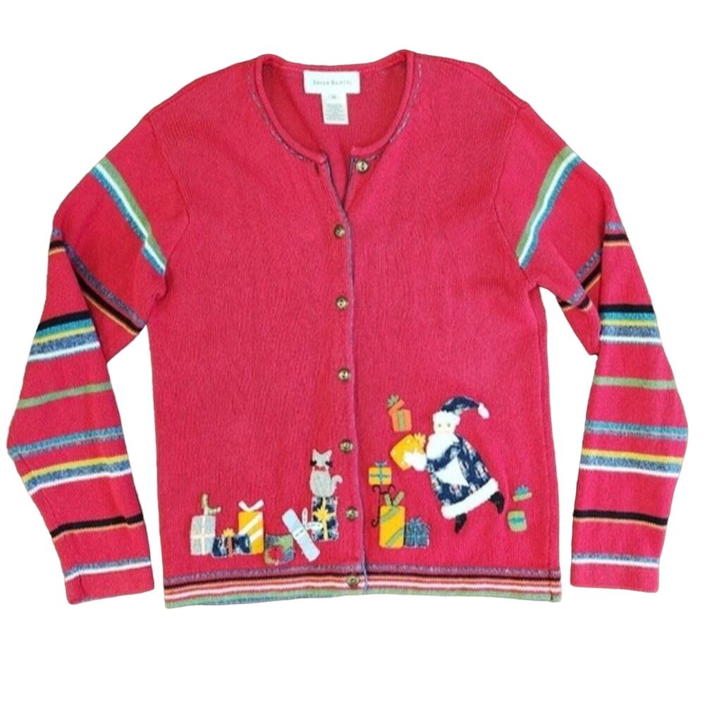 Vintage Susan Bristol 3D knit cat Santa Christmas sweater M